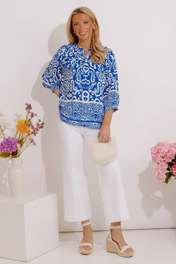 Santorini Season Shift Top in Ocean Blue