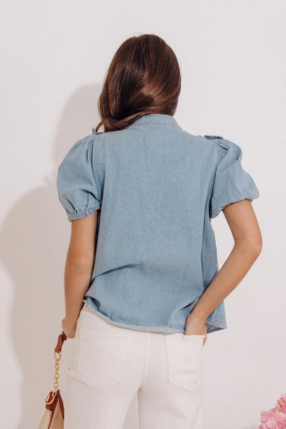 Sweetly Simple Denim Ruffle Top