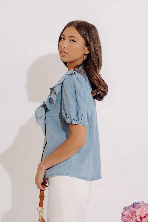 Sweetly Simple Denim Ruffle Top