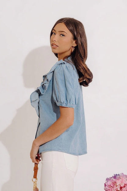 Sweetly Simple Denim Ruffle Top