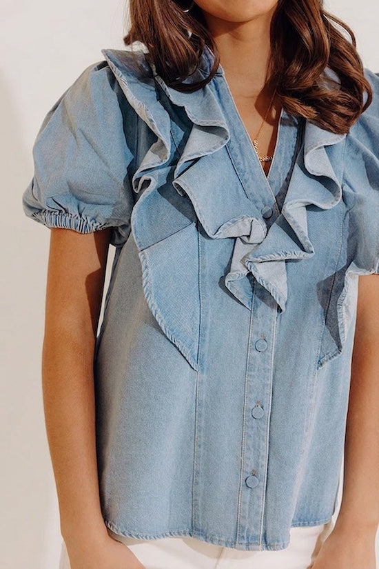 Sweetly Simple Denim Ruffle Top