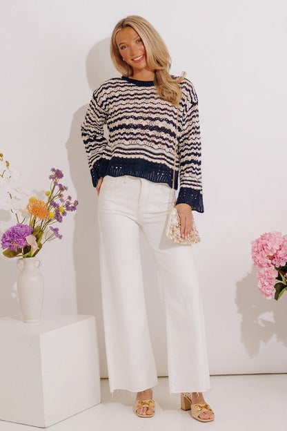 Drifting Tranquility Knit Top In Navy