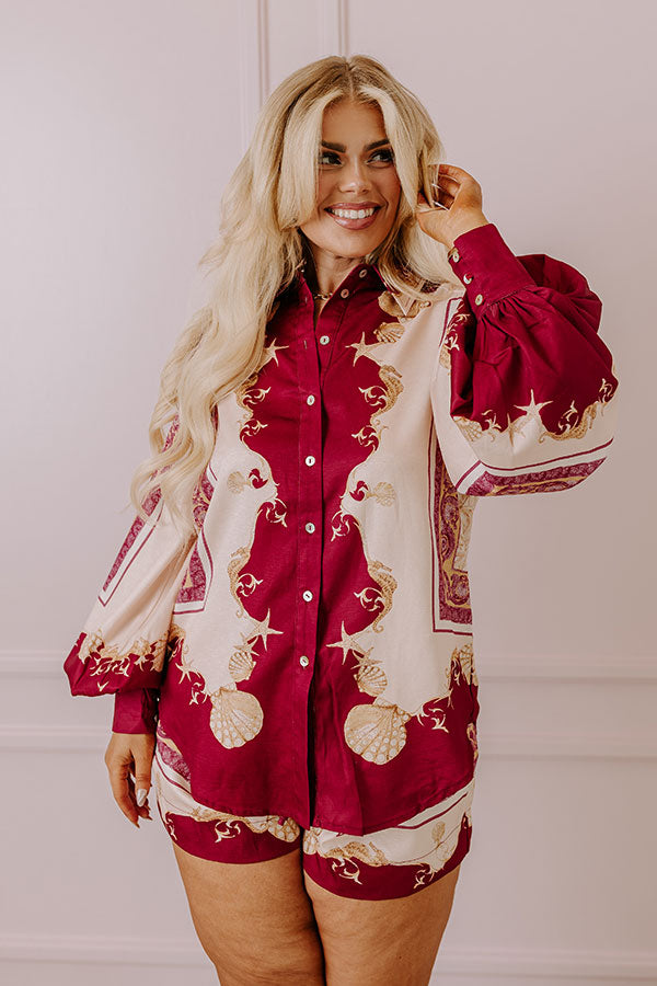 Collecting Seashells Button Up in Wine Curves