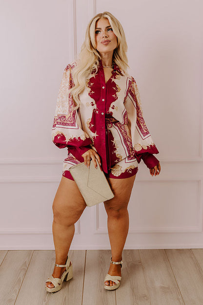 Collecting Seashells Button Up in Wine Curves