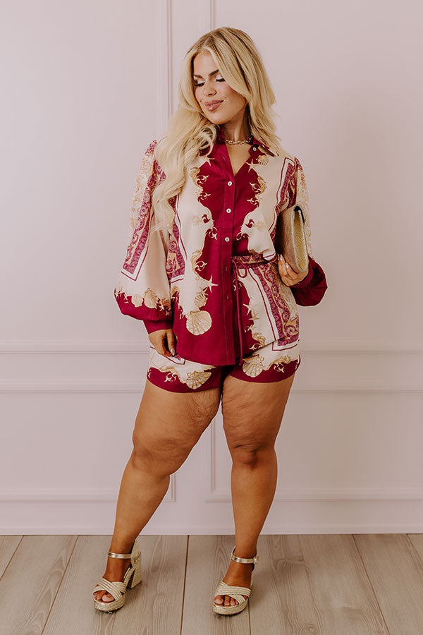 Collecting Seashells Button Up in Wine Curves