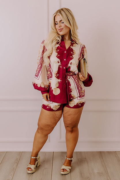 Collecting Seashells Button Up in Wine Curves