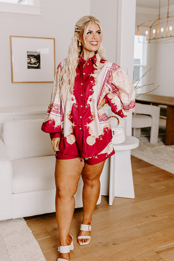 Collecting Seashells Button Up in Wine Curves