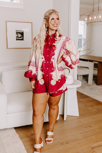 Collecting Seashells Button Up in Wine Curves