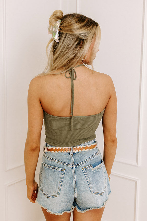 Santa Monica Outing Knit Halter Top in Sage