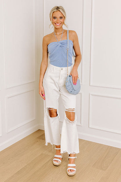 Santa Monica Outing Knit Halter Top in Sky Blue