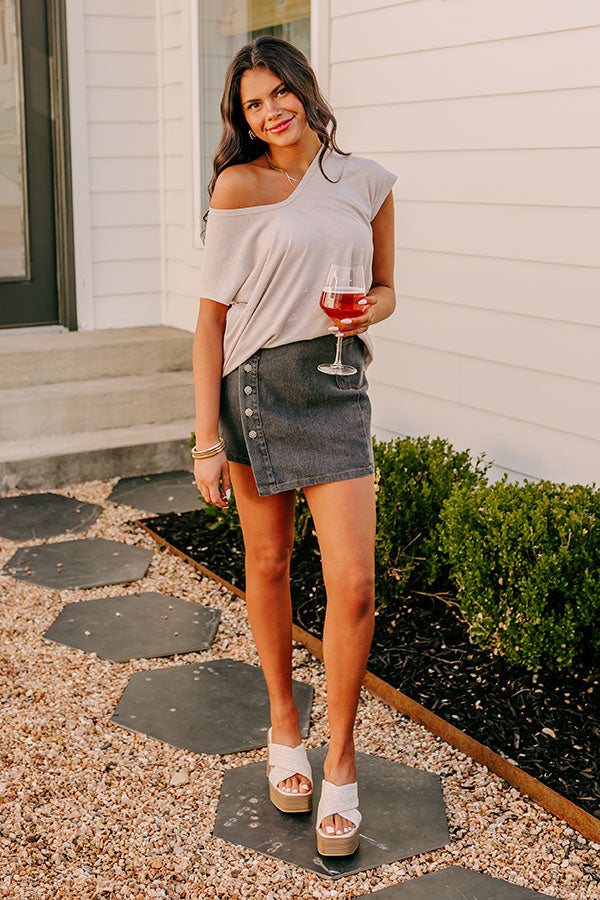 Fan Fav Linen-Blend Shift Top in Warm Taupe
