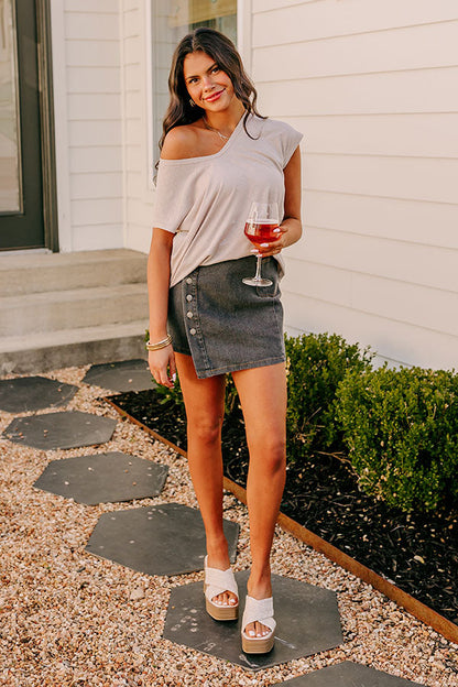 Fan Fav Linen-Blend Shift Top in Warm Taupe