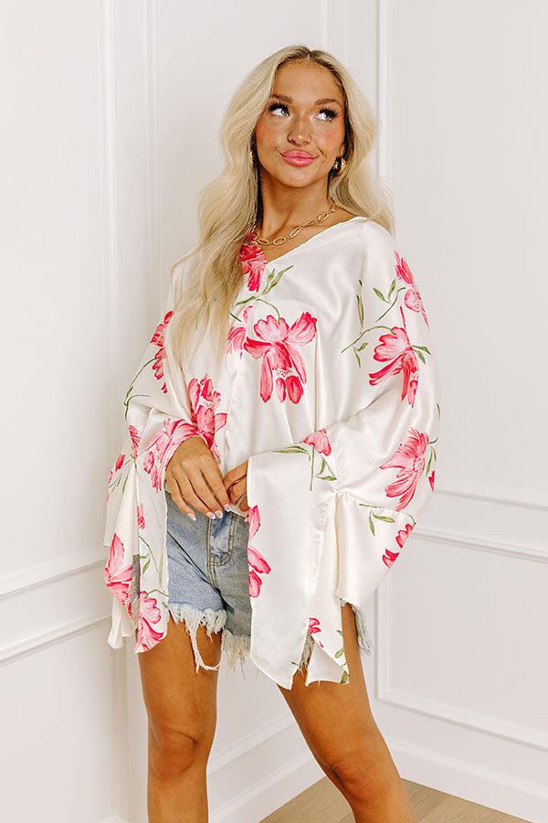 Botanical Bliss Satin Shift Top in Cream