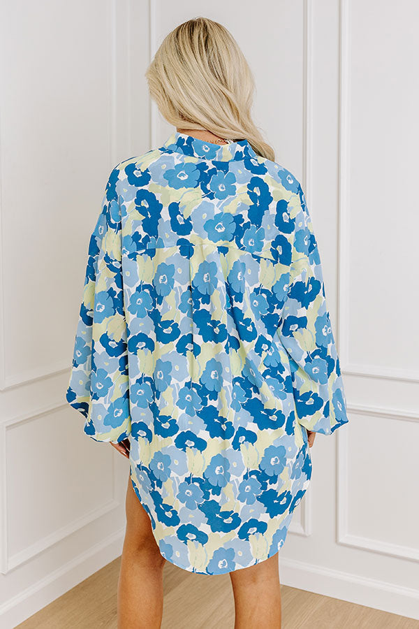 Sips and Smiles Floral Button Up in Sky Blue
