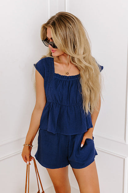 Americana Attire Babydoll Top in Navy