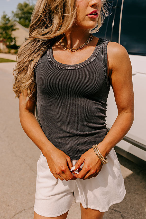 Summer Basic Ribbed Reversible Tank in Vintage Black