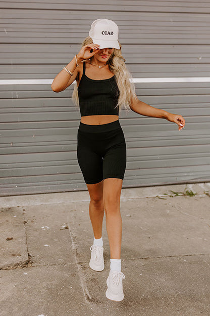 Girl On The Move Ribbed Crop Top in Black