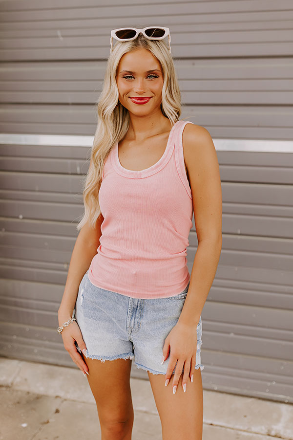 Summer Basic Ribbed Reversible Tank in Pink