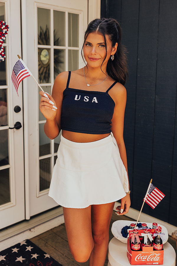 USA Knit Crop Tank in Navy