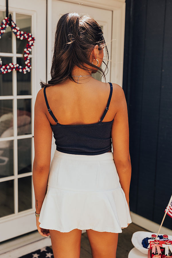USA Knit Crop Tank in Navy