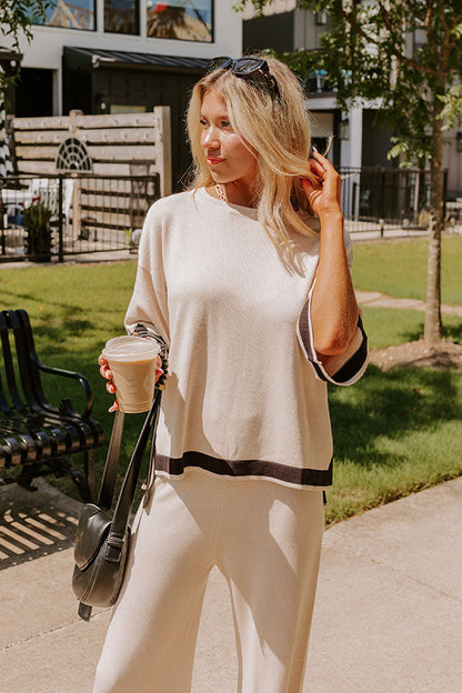 Uptown Cafe Knit Shift Top in Light Beige