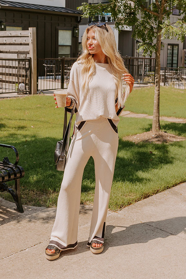 Uptown Cafe Knit Shift Top in Light Beige