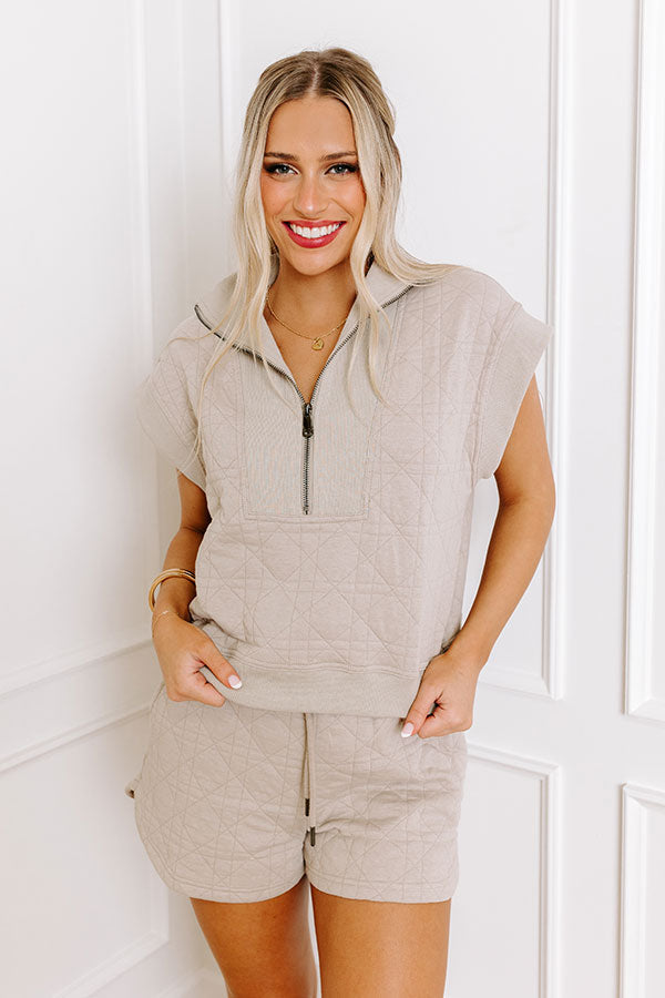 Oh So Chic Quilted Top in Warm Taupe