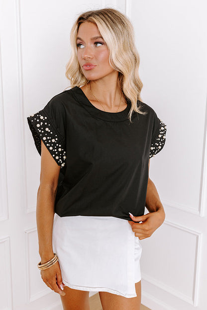 Spotlight Delight Pearl Embellished Top in Black