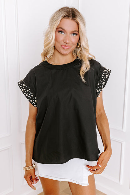 Spotlight Delight Pearl Embellished Top in Black