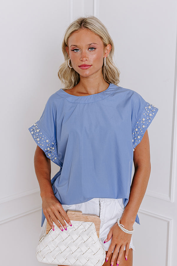 Spotlight Delight Pearl Embellished Top in Airy Blue
