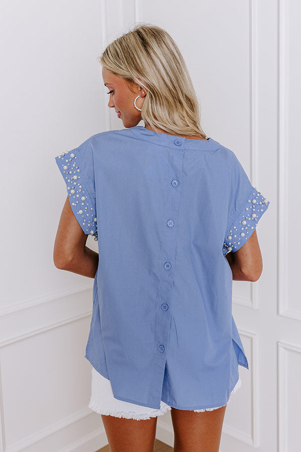 Spotlight Delight Pearl Embellished Top in Airy Blue