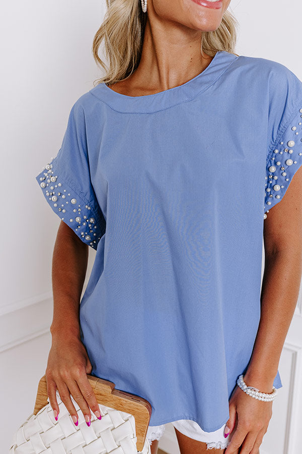 Spotlight Delight Pearl Embellished Top in Airy Blue