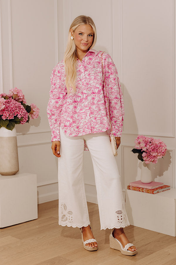 Tropical Lifestyle Button Up in Hot Pink