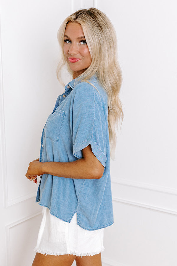 Downtown Daze Chambray Button Up in Medium Wash