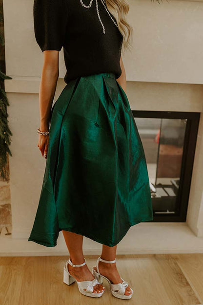 The Belle High Waist Midi Skirt in Hunter Green