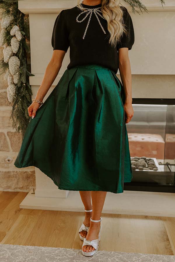The Belle High Waist Midi Skirt in Hunter Green