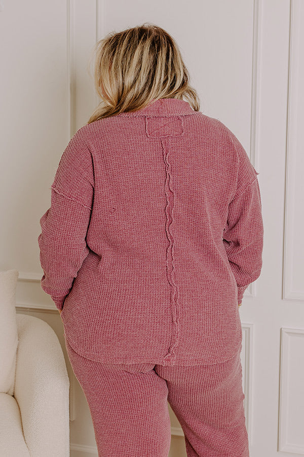 Cozy Haven Vintage Wash Knit Top in Sangria Curves