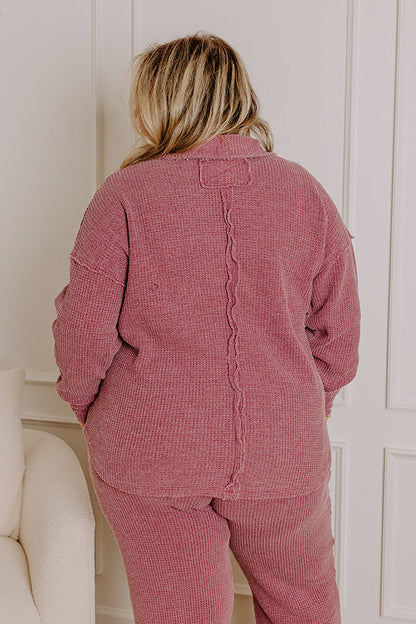 Cozy Haven Vintage Wash Knit Top in Sangria Curves