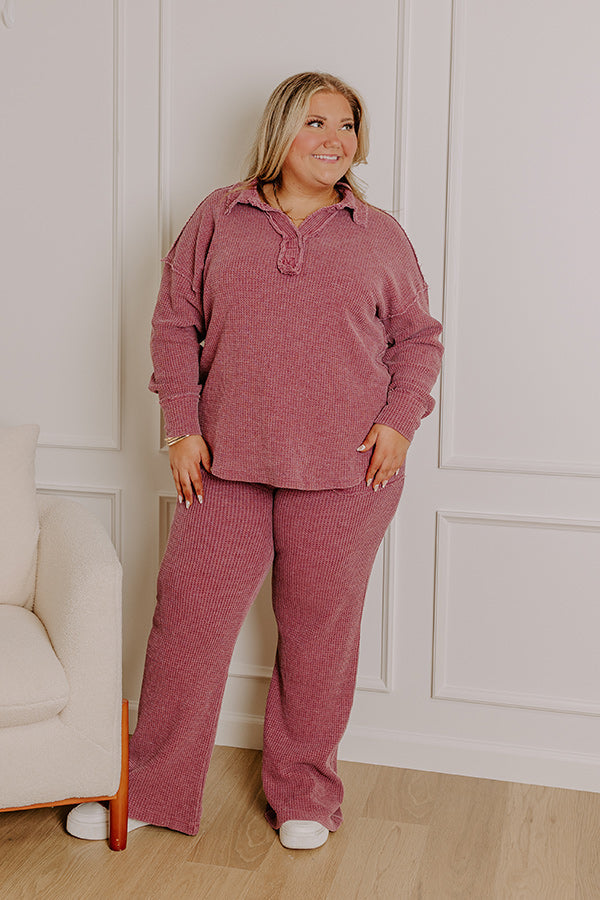 Cozy Haven Vintage Wash Knit Top in Sangria Curves