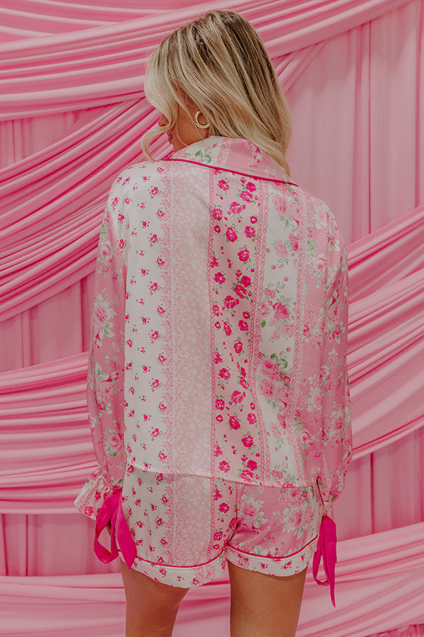 Paris Mornings Satin Floral Pajama Top