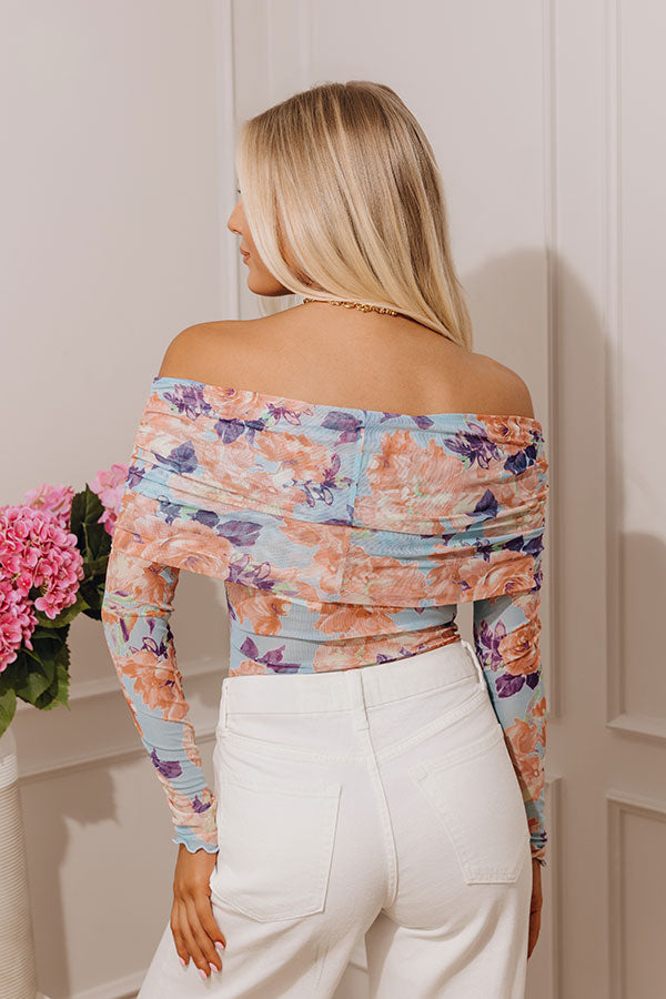 Garden Party Mesh Bodysuit in Sky Blue