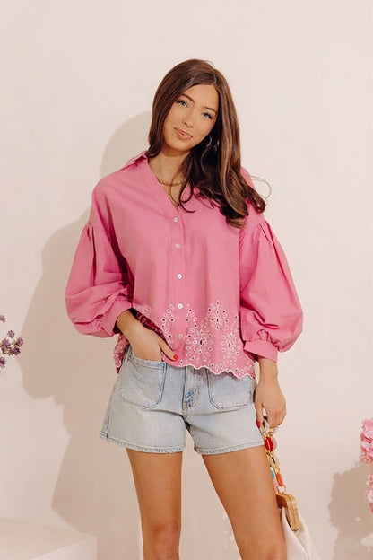 Kind Gesture Eyelet Top in Blush