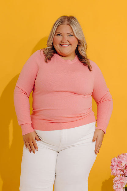 Breezy Chic Knit Sweater Top in Bubblegum Pink Curves