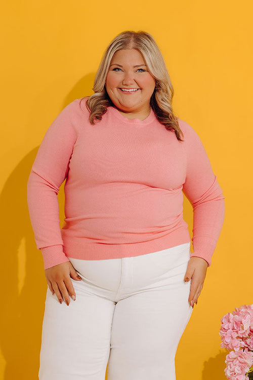Breezy Chic Knit Sweater Top in Bubblegum Pink Curves