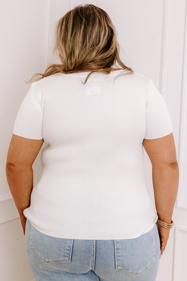Cafe Hangout Ribbed Henley Top in Ivory Curves