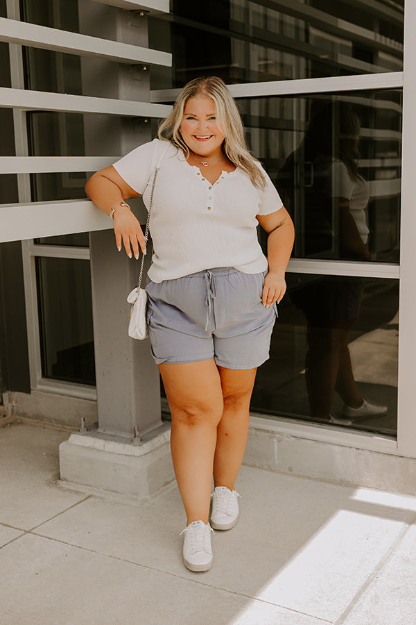 Cafe Hangout Ribbed Henley Top in Ivory Curves