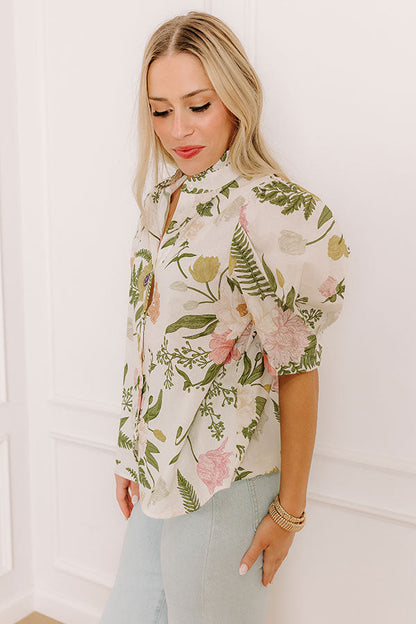 Dreaming Of Dahlias Button Up Top in Ivory