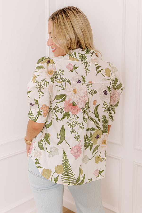 Dreaming Of Dahlias Button Up Top in Ivory