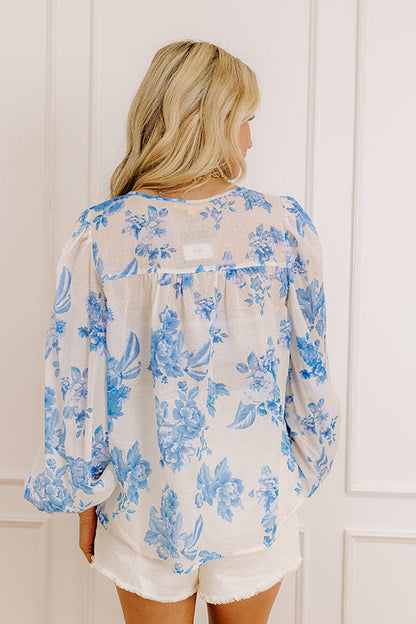 Garden Serenade Floral Top in Blue