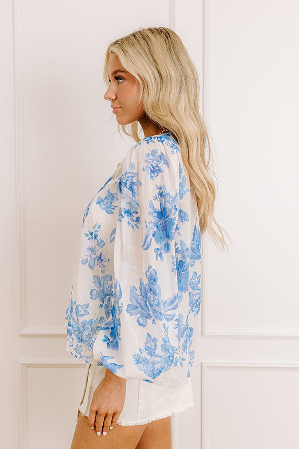 Garden Serenade Floral Top in Blue